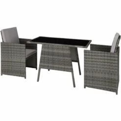 TECTAKE Salon De Jardin LAUSANNE 2 Places En Résine Tressée Encastrable Cadre En Acier Gris - Gris