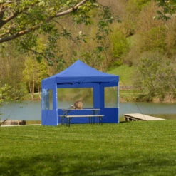 TECTAKE Tonnelle De Jardin Terrasse Pliante Autoportée Réglable 3 X 3 M Structure En Aluminium à 4 Parois Bleu + Sac De Transport - Bleu -TECTAKE Soldes 2022 12271603 2