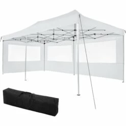 TECTAKE Tonnelle De Jardin Terrasse Pliante Autoportée Réglable 6 X 3 M Structure En Aluminium à 2 Parois Blanc + Sac De Transport - Blanc