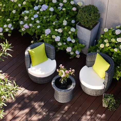 TECTAKE Salon De Jardin NICE Encastrable 2 Personnes En Résine Tressée Cadre En Aluminium 2 Fauteuils 1 Table 1 Pot De Fleurs Gris - Gris 5 TECTAKE Salon De Jardin NICE Encastrable 2 Personnes En Résine Tressée Cadre En Aluminium 2 Fauteuils 1 Table 1 Pot De Fleurs Gris - Gris – Image 3