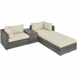 TECTAKE Canapé De Jardin SAN DOMINO 4 Places Modulable En Bain De Soleil En Résine Tressée Et Aluminium Gris - Gris -TECTAKE Soldes 2022 12735947 4