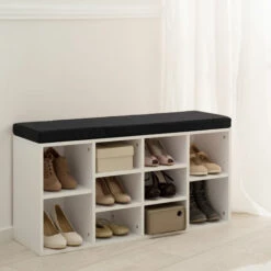 TECTAKE Meuble à Chaussures Banc 10 Paires Etagères Ajustables 103,5 Cm X 48 Cm X 30 Cm Blanc / Noir - Noir/blanc -TECTAKE Soldes 2022 13379406 3