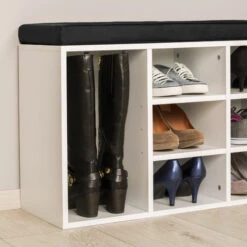 TECTAKE Meuble à Chaussures Banc 10 Paires Etagères Ajustables 103,5 Cm X 48 Cm X 30 Cm Blanc / Noir - Noir/blanc -TECTAKE Soldes 2022 13379406 4