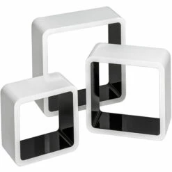 TECTAKE Lot De 3 Etagères Murales Design Moderne Carré Cube 3 Tailles Différentes En Bois Blanc Noir - Noir/blanc