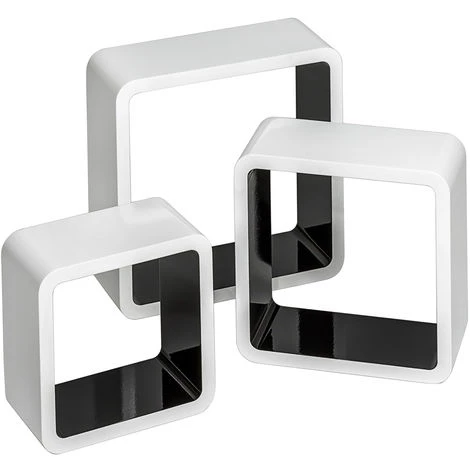 TECTAKE Lot De 3 Etagères Murales Design Moderne Carré Cube 3 Tailles Différentes En Bois Blanc Noir - Noir/blanc 3 TECTAKE Lot De 3 Etagères Murales Design Moderne Carré Cube 3 Tailles Différentes En Bois Blanc Noir - Noir/blanc