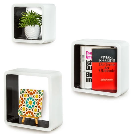 TECTAKE Lot De 3 Etagères Murales Design Moderne Carré Cube 3 Tailles Différentes En Bois Blanc Noir - Noir/blanc 4 TECTAKE Lot De 3 Etagères Murales Design Moderne Carré Cube 3 Tailles Différentes En Bois Blanc Noir - Noir/blanc – Image 2
