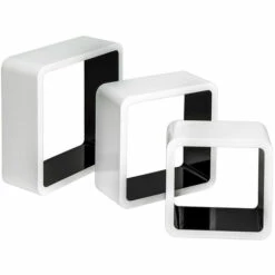 TECTAKE Lot De 3 Etagères Murales Design Moderne Carré Cube 3 Tailles Différentes En Bois Blanc Noir - Noir/blanc 7 TECTAKE Lot De 3 Etagères Murales Design Moderne Carré Cube 3 Tailles Différentes En Bois Blanc Noir - Noir/blanc -TECTAKE Soldes 2022 13418245 3