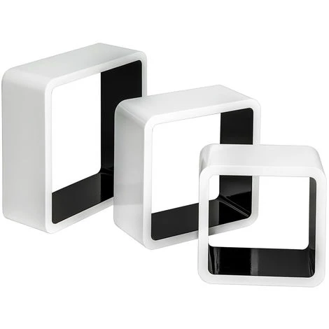 TECTAKE Lot De 3 Etagères Murales Design Moderne Carré Cube 3 Tailles Différentes En Bois Blanc Noir - Noir/blanc 5 TECTAKE Lot De 3 Etagères Murales Design Moderne Carré Cube 3 Tailles Différentes En Bois Blanc Noir - Noir/blanc – Image 3