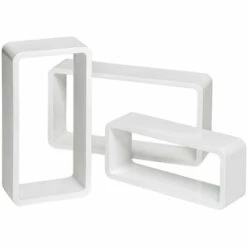 TECTAKE Lot De 3 Etagères Murales Design Moderne Cube Rectangulaire En Bois Brillant Blanc - Blanc