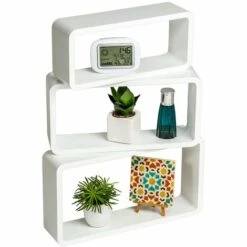 TECTAKE Lot De 3 Etagères Murales Design Moderne Cube Rectangulaire En Bois Brillant Blanc - Blanc -TECTAKE Soldes 2022 13418249 3