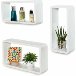 TECTAKE Lot De 3 Etagères Murales Design Moderne Cube Rectangulaire En Bois Brillant Blanc - Blanc -TECTAKE Soldes 2022 13418249 4