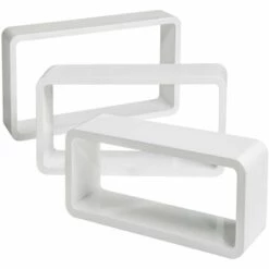 TECTAKE Lot De 3 Etagères Murales Design Moderne Cube Rectangulaire En Bois Brillant Blanc - Blanc -TECTAKE Soldes 2022 13418249 5