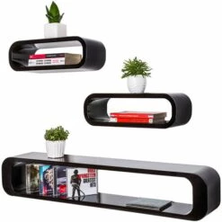 TECTAKE Lot De 3 Etagères Murales Design Cube Rectangulaire Rétro En Bois Noir - Noir -TECTAKE Soldes 2022 13418252 4