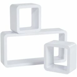 TECTAKE Lot De 3 Etagères Murales Design Rétro Cube En Bois Blanc - Blanc