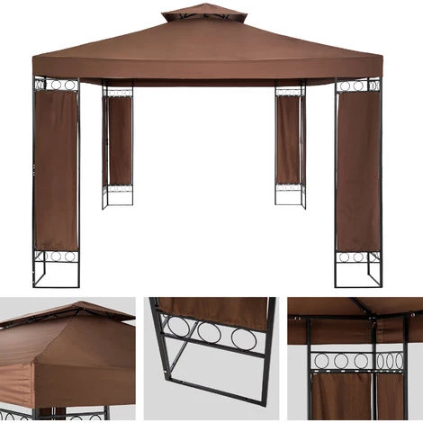 TECTAKE Tonnelle De Jardin 3,9 M X 2,9 M Autoportée Structure En Métal Marron - Marron 4 TECTAKE Tonnelle De Jardin 3,9 M X 2,9 M Autoportée Structure En Métal Marron - Marron – Image 2