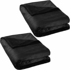 TECTAKE Lot De 2 Plaids Canapé En Polaire 220 Cm X 240 Cm Noir + Sac De Rangement - Noir