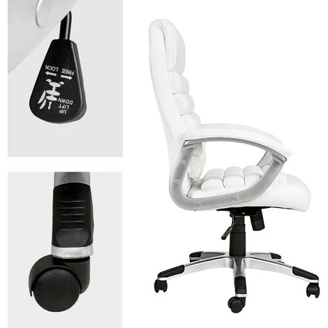 TECTAKE Fauteuil De Bureau Confortable Ergonomique Hauteur Réglable Avec Accoudoirs Fixes Blanc - Blanc 5 TECTAKE Fauteuil De Bureau Confortable Ergonomique Hauteur Réglable Avec Accoudoirs Fixes Blanc - Blanc – Image 3