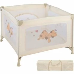 TECTAKE Parc Bébé Pliable Avec Matelas Et Sac De Transport 105 Cm X 105 Cm X 78 Cm Beige - Beige