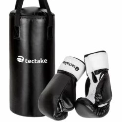 TECTAKE 1 Sac De Frappe Enfant + 2 Gants De Boxe Noir + Fixation - Noir