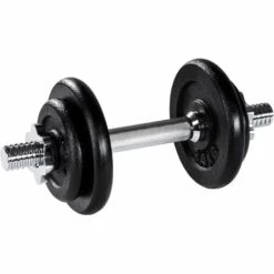 TECTAKE 1 Haltère Court Et 4 Poids En Acier Et En Fonte 2 X 1,25 Kg + 2 X 2,5 Kg - Gris Chrome