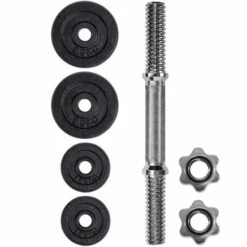 TECTAKE 1 Haltère Court Et 4 Poids En Acier Et En Fonte 2 X 1,25 Kg + 2 X 2,5 Kg - Gris Chrome -TECTAKE Soldes 2022 15103465 3