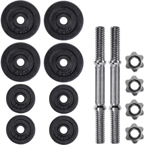 TECTAKE 2 Haltères Courts Et 8 Poids En Acier Et En Fonte 4 X 1,25 Kg + 4 X 2,5 Kg - Noir 5 TECTAKE 2 Haltères Courts Et 8 Poids En Acier Et En Fonte 4 X 1,25 Kg + 4 X 2,5 Kg - Noir – Image 3
