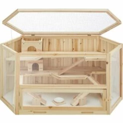 TECTAKE Cage ? Hamster Cochon D'Inde Petits Rongeurs Et Souris En Bois 115 Cm X 60 Cm X 58 Cm + Bol D'alimentation - Marron