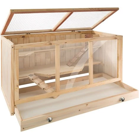 TECTAKE Cage ? Hamster Cochon D'Inde Lapin Petits Rongeurs 2 Etages En Bois De Pin 95 Cm X 50 Cm X 50 Cm - Marron 3 TECTAKE Cage ? Hamster Cochon D'Inde Lapin Petits Rongeurs 2 Etages En Bois De Pin 95 Cm X 50 Cm X 50 Cm - Marron