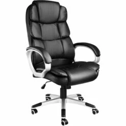 TECTAKE Fauteuil De Bureau Design Pivotant Ergonomique Dossier Rembourré Hauteur D'assise Réglable 47 Cm ? 55 Cm Noir - Noir