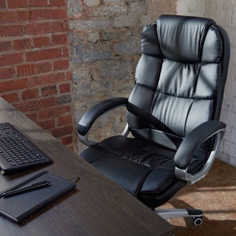 TECTAKE Fauteuil De Bureau Design Pivotant Ergonomique Dossier Rembourré Hauteur D'assise Réglable 47 Cm ? 55 Cm Noir - Noir 5 TECTAKE Fauteuil De Bureau Design Pivotant Ergonomique Dossier Rembourré Hauteur D'assise Réglable 47 Cm ? 55 Cm Noir - Noir – Image 3