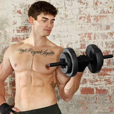 TECTAKE 1 Haltère Court Et Poids, Haltère De Musculation - Barre Court, Ensemble D´haltères, Disques - 10 Kg - Noir 4 TECTAKE 1 Haltère Court Et Poids, Haltère De Musculation - Barre Court, Ensemble D´haltères, Disques - 10 Kg - Noir – Image 2