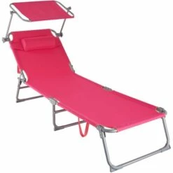 TECTAKE Transat CHLOE - Chaise Longue, Bain De Soleil, Transat Jardin - Rose Vif