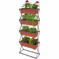 TECTAKE Jardinière Verticale Avec 4 Bacs à Fleurs 52 X 21 X 127 Cm - Pot De Fleur, Bac A Fleur, Pot De Fleur Exterieur - Marron -TECTAKE Soldes 2022 19900677 3