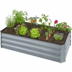 TECTAKE Carré Potager PIMPINELLA Galvanisé 200 L - 120 X 60 X 30 Cm - Potager Surélevé, Jardinière Surélevée, Lit De Plantation Surélevé - Gris -TECTAKE Soldes 2022 19900679 3
