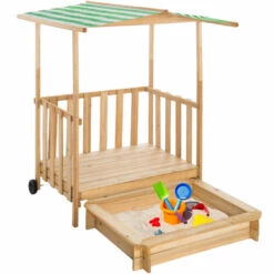 TECTAKE Bac à Sable, Cabane De Jardin Enfant Avec Toit Et Véranda 106x105x137cm - Boite à Sable, Bac à Sable Bois, Table Bac à Sable - Vert -TECTAKE Soldes 2022 22798108 3