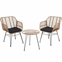 TECTAKE Salon De Jardin En Rotin Molfetta - Mobilier De Jardin, Meuble De Jardin, Ensemble Table Et Chaises De Jardin - Marron Naturel