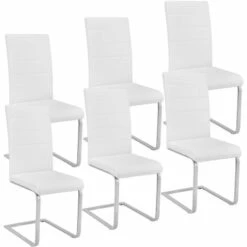TECTAKE 6 Chaises De Salle à Manger BETTINA Rembourrées Pieds En Métal Argentés Design Moderne - Lot De 6 Chaises Salle A Manger, Chaises De Cuisine, Chaises De Salon - Blanc