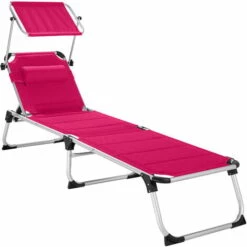 TECTAKE Transat De Jardin Lorella - Chaise Longue De Jardin, Bain De Soleil, Transat De Plage - Rose Vif