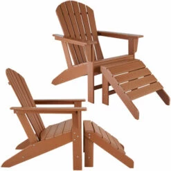TECTAKE Lot De 2 Chaises De Jardin Janis Avec 2 Repose-pieds Joplin - Fauteuils Avec Repose-pieds, Ensemble Mobilier De Jardin, Chaises Avec Repose-pieds - Marron