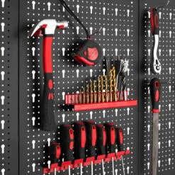 TECTAKE Panneaux Perforés Pour Rangerment D'outils Avec 25 Crochets Et Supports 120x2x60cm - Porte Outils Mural, Support Outils Mural, Range Outils Mural - Noir/rouge -TECTAKE Soldes 2022 27037350 4