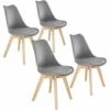 TECTAKE 4 Chaises De Salle à Manger FRÉDÉRIQUE Style Scandinave Pieds En Bois Massif Design Moderne - Lot De 4 Chaises De Salon, Chaises De Cuisine, Chaises Scandinaves - Gris