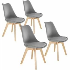 TECTAKE 4 Chaises De Salle à Manger FRÉDÉRIQUE Style Scandinave Pieds En Bois Massif Design Moderne - Lot De 4 Chaises De Salon, Chaises De Cuisine, Chaises Scandinaves - Gris