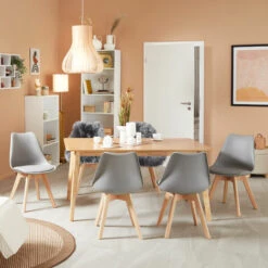 TECTAKE 4 Chaises De Salle à Manger FRÉDÉRIQUE Style Scandinave Pieds En Bois Massif Design Moderne - Lot De 4 Chaises De Salon, Chaises De Cuisine, Chaises Scandinaves - Gris -TECTAKE Soldes 2022 27949638 4