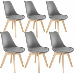 TECTAKE 6 Chaises De Salle à Manger FRÉDÉRIQUE Style Scandinave Pieds En Bois Massif Design Moderne - Lot De 6 Chaises De Salon, Chaises De Cuisine, Chaises Scandinaves - Gris