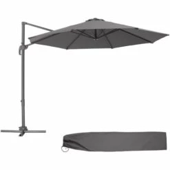 TECTAKE Parasol DARIA 300 Cm Avec Pied Déporté Et Housse De Protection - Parasol Jardin, Parasol Deporté, Parasol De Balcon - Gris