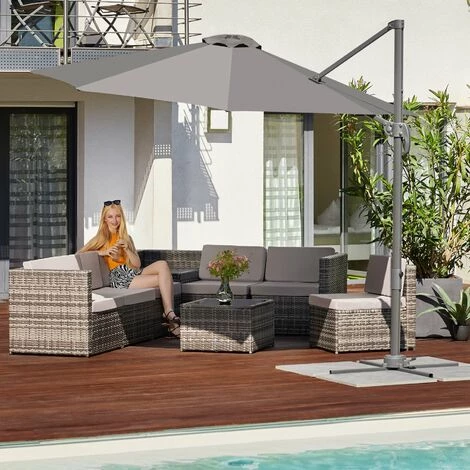 TECTAKE Parasol DARIA 300 Cm Avec Pied Déporté Et Housse De Protection - Parasol Jardin, Parasol Deporté, Parasol De Balcon - Gris 4 TECTAKE Parasol DARIA 300 Cm Avec Pied Déporté Et Housse De Protection - Parasol Jardin, Parasol Deporté, Parasol De Balcon - Gris – Image 2