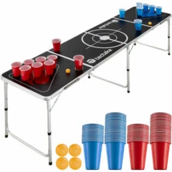 TECTAKE Table De Beer Pong Spring Break Pliante - Beer Pong Table, Table De Bière Pong, Jeu De Bière - Noir