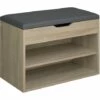 TECTAKE Banc à Chaussures JASMINA Avec Coussin D'assise 60x30x43,5cm - Meuble D'entrée, Meuble à Chaussures, Banc De Rangement - Imprimé Bois -TECTAKE Soldes 2022 28187632 1