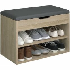 TECTAKE Banc à Chaussures JASMINA Avec Coussin D'assise 60x30x43,5cm - Meuble D'entrée, Meuble à Chaussures, Banc De Rangement - Imprimé Bois -TECTAKE Soldes 2022 28187632 3