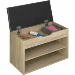 TECTAKE Banc à Chaussures JASMINA Avec Coussin D'assise 60x30x43,5cm - Meuble D'entrée, Meuble à Chaussures, Banc De Rangement - Imprimé Bois -TECTAKE Soldes 2022 28187632 5